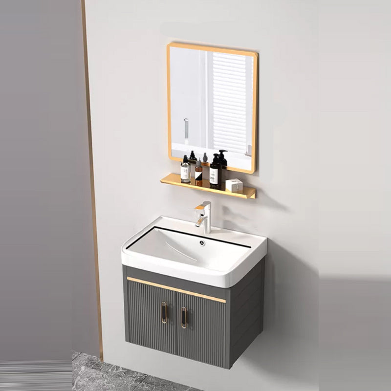 Wall Mount Bathroom Sink Vanity Glam Faucet Included Bathroom Vanity Vanity & Faucet & Mirrors 20"L x 14"W x 16"H Ceramic Clearhalo 'Bathroom Remodel & Bathroom Fixtures' 'Bathroom Vanities' 'bathroom_vanities' 'Home Improvement' 'home_improvement' 'home_improvement_bathroom_vanities' 7455049