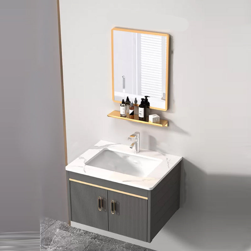 Wall Mount Bathroom Sink Vanity Glam Faucet Included Bathroom Vanity Vanity & Faucet & Mirrors 24"L x 19"W x 16"H Stone Clearhalo 'Bathroom Remodel & Bathroom Fixtures' 'Bathroom Vanities' 'bathroom_vanities' 'Home Improvement' 'home_improvement' 'home_improvement_bathroom_vanities' 7455051