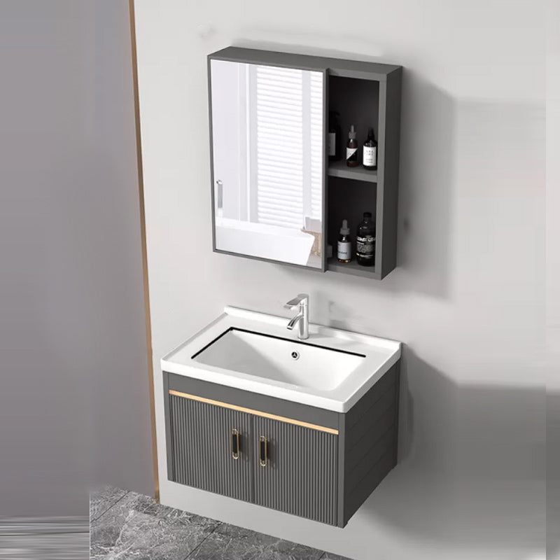 Wall Mount Bathroom Sink Vanity Glam Faucet Included Bathroom Vanity Vanity & Faucet & Mirror Cabinet 24"L x 16"W x 16"H Ceramic Clearhalo 'Bathroom Remodel & Bathroom Fixtures' 'Bathroom Vanities' 'bathroom_vanities' 'Home Improvement' 'home_improvement' 'home_improvement_bathroom_vanities' 7455053