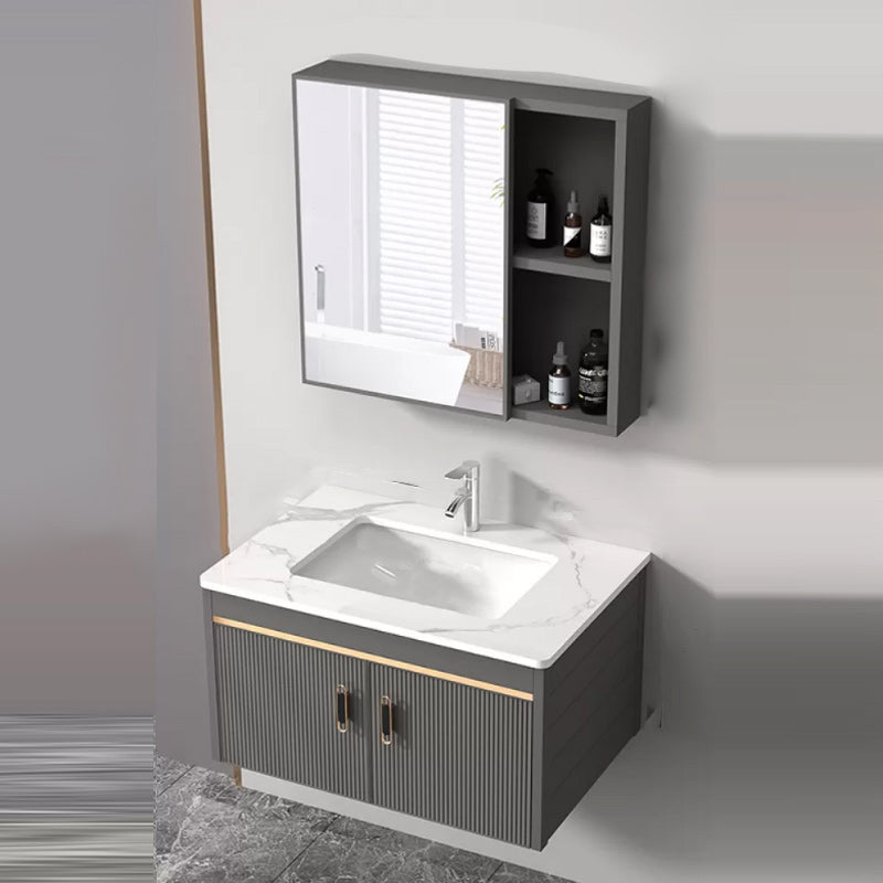 Wall Mount Bathroom Sink Vanity Glam Faucet Included Bathroom Vanity Vanity & Faucet & Mirror Cabinet 28"L x 19"W x 16"H Stone Clearhalo 'Bathroom Remodel & Bathroom Fixtures' 'Bathroom Vanities' 'bathroom_vanities' 'Home Improvement' 'home_improvement' 'home_improvement_bathroom_vanities' 7455055