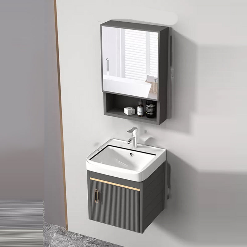 Wall Mount Bathroom Sink Vanity Glam Faucet Included Bathroom Vanity Vanity & Faucet & Mirror Cabinet 17"L x 14"W x 16"H Ceramic Clearhalo 'Bathroom Remodel & Bathroom Fixtures' 'Bathroom Vanities' 'bathroom_vanities' 'Home Improvement' 'home_improvement' 'home_improvement_bathroom_vanities' 7455060