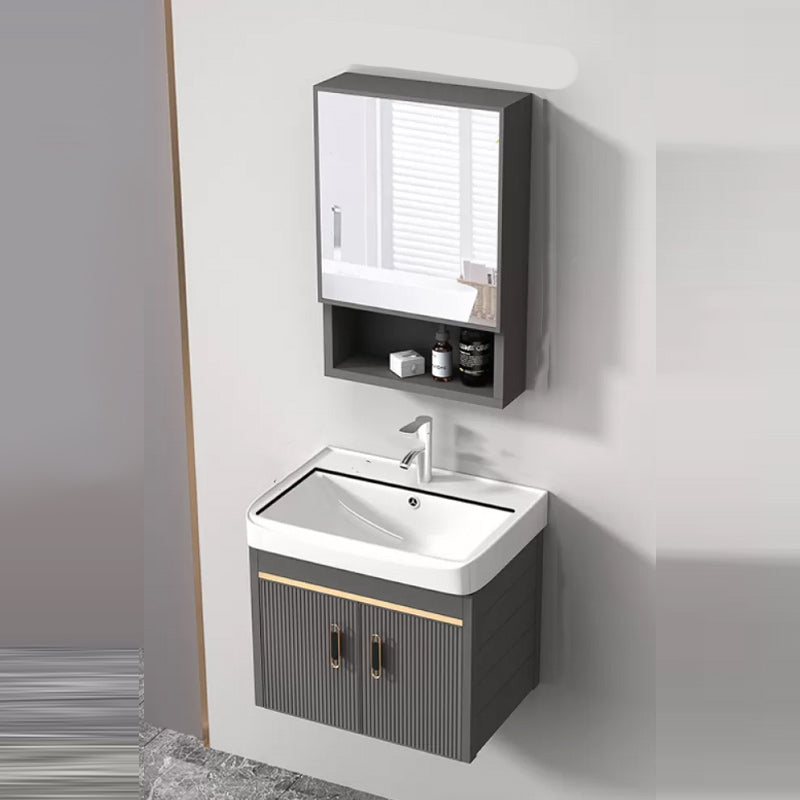 Wall Mount Bathroom Sink Vanity Glam Faucet Included Bathroom Vanity Vanity & Faucet & Mirror Cabinet 20"L x 14"W x 16"H Ceramic Clearhalo 'Bathroom Remodel & Bathroom Fixtures' 'Bathroom Vanities' 'bathroom_vanities' 'Home Improvement' 'home_improvement' 'home_improvement_bathroom_vanities' 7455061