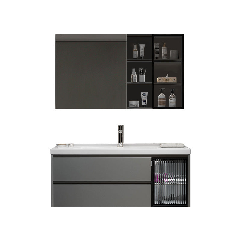 Modern Vanity Rectangular Dark Gray Single Ceramic Top Sink Vanity Vanity & Faucet & Mirror Cabinet https: res.litfad.com site img item 2023 02 26 7462809 1200x1200.jpg Clearhalo 'Bathroom Remodel & Bathroom Fixtures' 'Bathroom Vanities' 'bathroom_vanities' 'Home Improvement' 'home_improvement' 'home_improvement_bathroom_vanities' 7462809