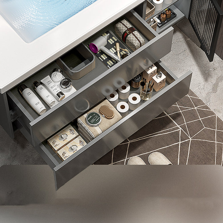 Modern Vanity Rectangular Dark Gray Single Ceramic Top Sink Vanity Clearhalo 'Bathroom Remodel & Bathroom Fixtures' 'Bathroom Vanities' 'bathroom_vanities' 'Home Improvement' 'home_improvement' 'home_improvement_bathroom_vanities' 7462812