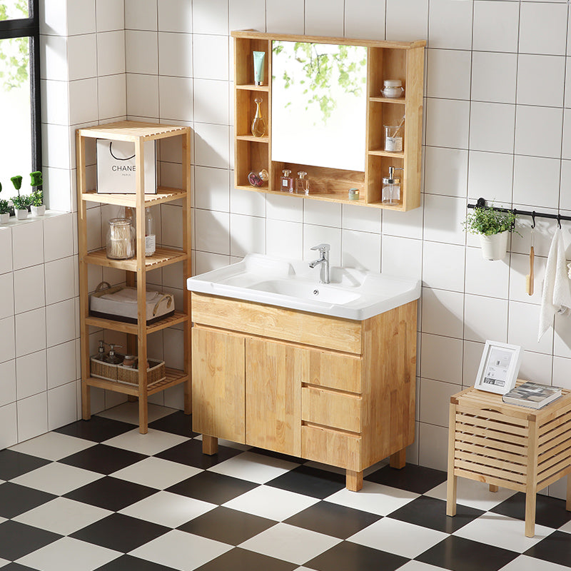 Wood Modern Bathroom Vanity Freestanding Sink Vanity with Mirror Clearhalo 'Bathroom Remodel & Bathroom Fixtures' 'Bathroom Vanities' 'bathroom_vanities' 'Home Improvement' 'home_improvement' 'home_improvement_bathroom_vanities' 7462840