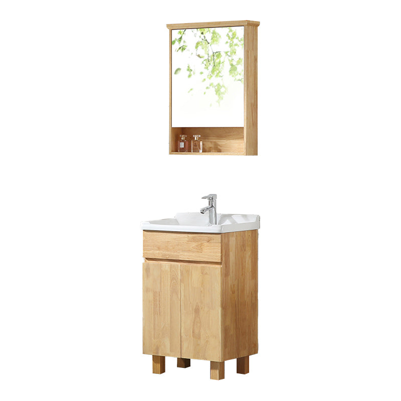 Wood Modern Bathroom Vanity Freestanding Sink Vanity with Mirror Vanity & Faucet & Mirror Cabinet 20"L x 15"W x 31"H Clearhalo 'Bathroom Remodel & Bathroom Fixtures' 'Bathroom Vanities' 'bathroom_vanities' 'Home Improvement' 'home_improvement' 'home_improvement_bathroom_vanities' 7462841