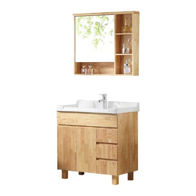 Wood Modern Bathroom Vanity Freestanding Sink Vanity with Mirror Vanity & Faucet & Mirror Cabinet 32"L x 19"W x 32"H Clearhalo 'Bathroom Remodel & Bathroom Fixtures' 'Bathroom Vanities' 'bathroom_vanities' 'Home Improvement' 'home_improvement' 'home_improvement_bathroom_vanities' 7462842