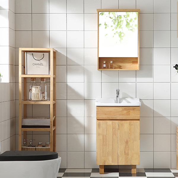 Wood Modern Bathroom Vanity Freestanding Sink Vanity with Mirror Clearhalo 'Bathroom Remodel & Bathroom Fixtures' 'Bathroom Vanities' 'bathroom_vanities' 'Home Improvement' 'home_improvement' 'home_improvement_bathroom_vanities' 7462843