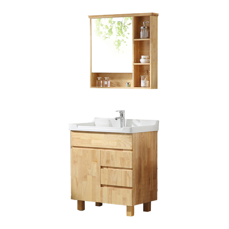 Wood Modern Bathroom Vanity Freestanding Sink Vanity with Mirror Vanity & Faucet & Mirror Cabinet 28"L x 19"W x 32"H Clearhalo 'Bathroom Remodel & Bathroom Fixtures' 'Bathroom Vanities' 'bathroom_vanities' 'Home Improvement' 'home_improvement' 'home_improvement_bathroom_vanities' 7462844