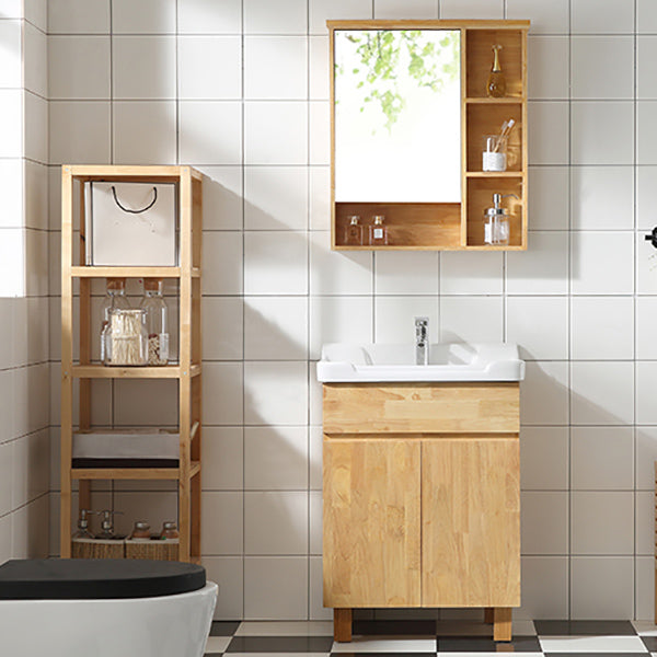 Wood Modern Bathroom Vanity Freestanding Sink Vanity with Mirror Clearhalo 'Bathroom Remodel & Bathroom Fixtures' 'Bathroom Vanities' 'bathroom_vanities' 'Home Improvement' 'home_improvement' 'home_improvement_bathroom_vanities' 7462845