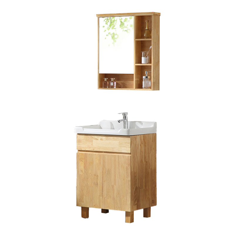 Wood Modern Bathroom Vanity Freestanding Sink Vanity with Mirror Vanity & Faucet & Mirror Cabinet 24"L x 19"W x 32"H Clearhalo 'Bathroom Remodel & Bathroom Fixtures' 'Bathroom Vanities' 'bathroom_vanities' 'Home Improvement' 'home_improvement' 'home_improvement_bathroom_vanities' 7462846
