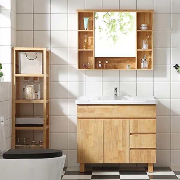 Wood Modern Bathroom Vanity Freestanding Sink Vanity with Mirror Clearhalo 'Bathroom Remodel & Bathroom Fixtures' 'Bathroom Vanities' 'bathroom_vanities' 'Home Improvement' 'home_improvement' 'home_improvement_bathroom_vanities' 7462847