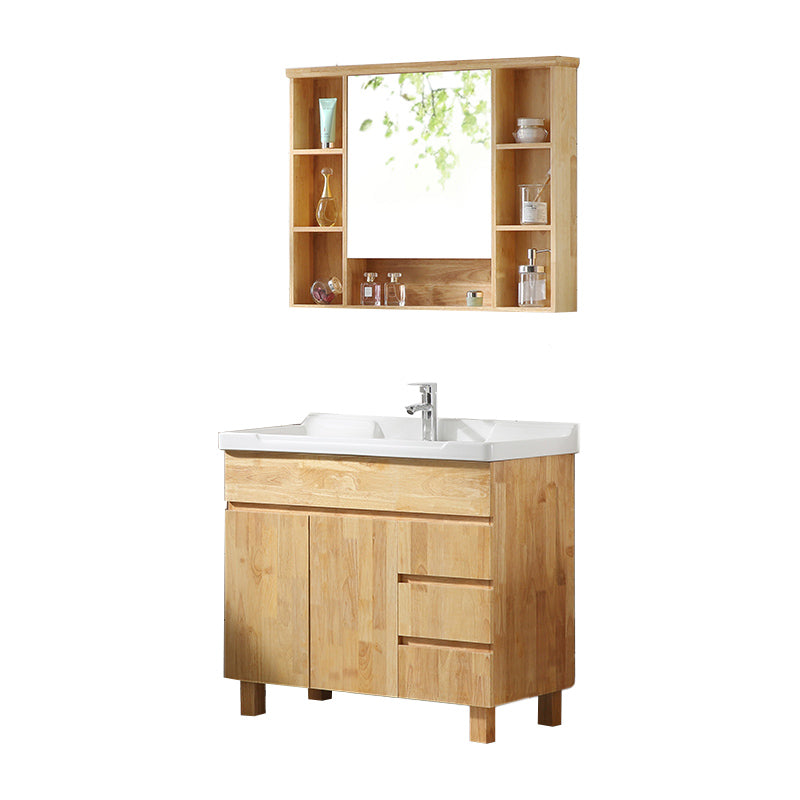 Wood Modern Bathroom Vanity Freestanding Sink Vanity with Mirror Vanity & Faucet & Mirror Cabinet 36"L x 19"W x 32"H Clearhalo 'Bathroom Remodel & Bathroom Fixtures' 'Bathroom Vanities' 'bathroom_vanities' 'Home Improvement' 'home_improvement' 'home_improvement_bathroom_vanities' 7462848