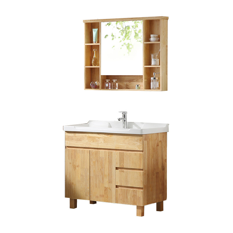 Wood Modern Bathroom Vanity Freestanding Sink Vanity with Mirror Vanity & Faucet & Mirror Cabinet 40"L x 19"W x 32"H Clearhalo 'Bathroom Remodel & Bathroom Fixtures' 'Bathroom Vanities' 'bathroom_vanities' 'Home Improvement' 'home_improvement' 'home_improvement_bathroom_vanities' 7462850