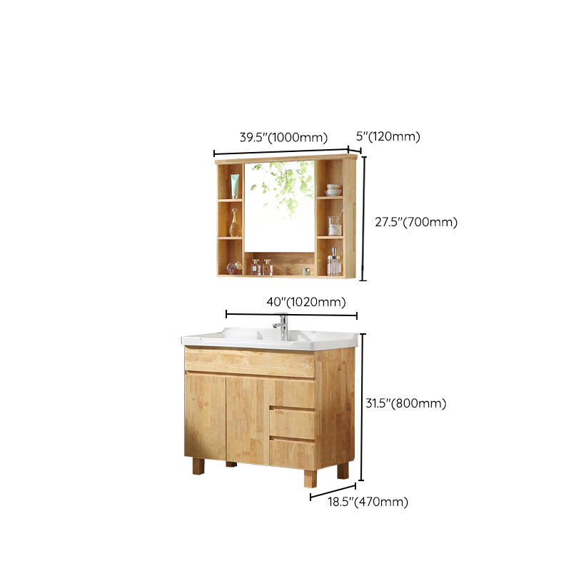 Wood Modern Bathroom Vanity Freestanding Sink Vanity with Mirror Clearhalo 'Bathroom Remodel & Bathroom Fixtures' 'Bathroom Vanities' 'bathroom_vanities' 'Home Improvement' 'home_improvement' 'home_improvement_bathroom_vanities' 7462862