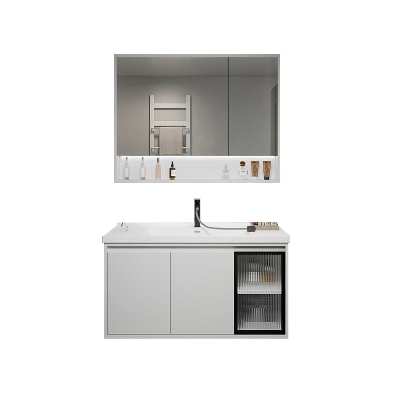 Rectangular Vanity Modern White Ceramic Top Single Wall Mount Vanity Set Vanity & Faucet & Mirror Cabinet https: res.litfad.com site img item 2023 02 07 7462865 1200x1200.jpg Clearhalo 'Bathroom Remodel & Bathroom Fixtures' 'Bathroom Vanities' 'bathroom_vanities' 'Home Improvement' 'home_improvement' 'home_improvement_bathroom_vanities' 7462865