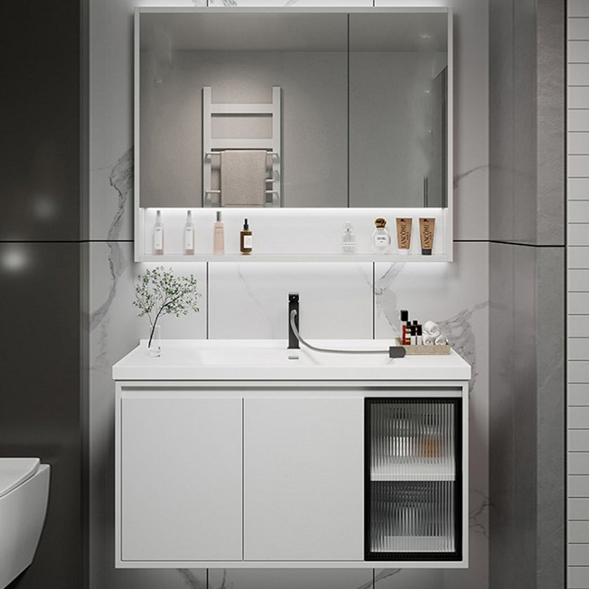 Rectangular Vanity Modern White Ceramic Top Single Wall Mount Vanity Set Clearhalo 'Bathroom Remodel & Bathroom Fixtures' 'Bathroom Vanities' 'bathroom_vanities' 'Home Improvement' 'home_improvement' 'home_improvement_bathroom_vanities' 7462869