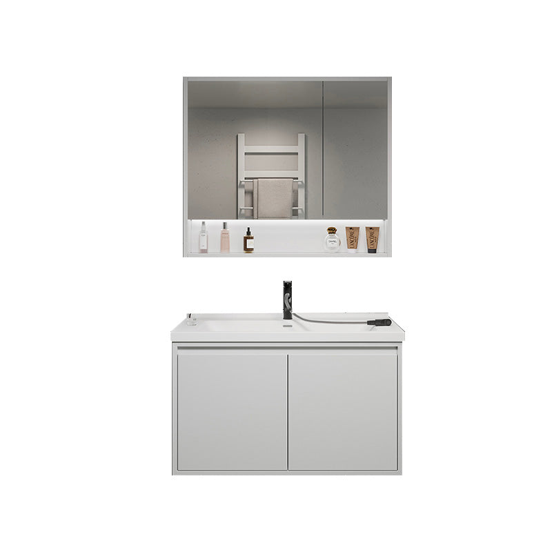 Rectangular Vanity Modern White Ceramic Top Single Wall Mount Vanity Set Vanity & Faucet & Mirror Cabinet https: res.litfad.com site img item 2023 02 18 7462870 1200x1200.jpg Clearhalo 'Bathroom Remodel & Bathroom Fixtures' 'Bathroom Vanities' 'bathroom_vanities' 'Home Improvement' 'home_improvement' 'home_improvement_bathroom_vanities' 7462870