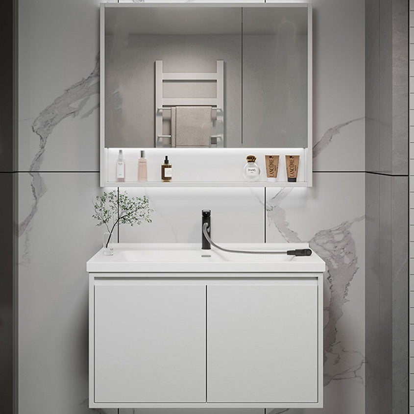Rectangular Vanity Modern White Ceramic Top Single Wall Mount Vanity Set Clearhalo 'Bathroom Remodel & Bathroom Fixtures' 'Bathroom Vanities' 'bathroom_vanities' 'Home Improvement' 'home_improvement' 'home_improvement_bathroom_vanities' 7462871