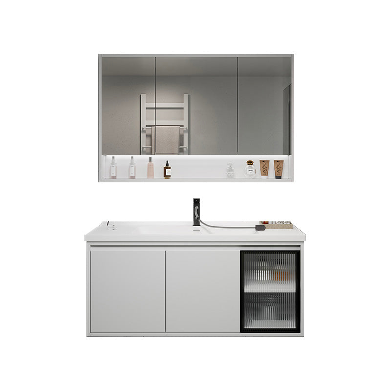 Rectangular Vanity Modern White Ceramic Top Single Wall Mount Vanity Set Vanity & Faucet & Mirror Cabinet https: res.litfad.com site img item 2023 02 11 7462872 1200x1200.jpg Clearhalo 'Bathroom Remodel & Bathroom Fixtures' 'Bathroom Vanities' 'bathroom_vanities' 'Home Improvement' 'home_improvement' 'home_improvement_bathroom_vanities' 7462872