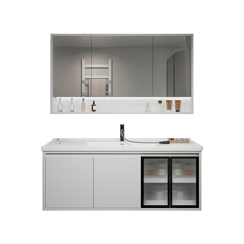 Rectangular Vanity Modern White Ceramic Top Single Wall Mount Vanity Set Vanity & Faucet & Mirror Cabinet https: res.litfad.com site img item 2023 02 07 7462874 1200x1200.jpg Clearhalo 'Bathroom Remodel & Bathroom Fixtures' 'Bathroom Vanities' 'bathroom_vanities' 'Home Improvement' 'home_improvement' 'home_improvement_bathroom_vanities' 7462874