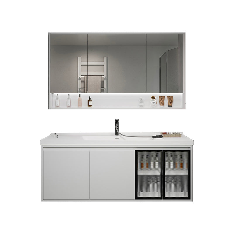 Rectangular Vanity Modern White Ceramic Top Single Wall Mount Vanity Set Vanity & Faucet & Mirror Cabinet https: res.litfad.com site img item 2023 02 30 7462876 1200x1200.jpg Clearhalo 'Bathroom Remodel & Bathroom Fixtures' 'Bathroom Vanities' 'bathroom_vanities' 'Home Improvement' 'home_improvement' 'home_improvement_bathroom_vanities' 7462876