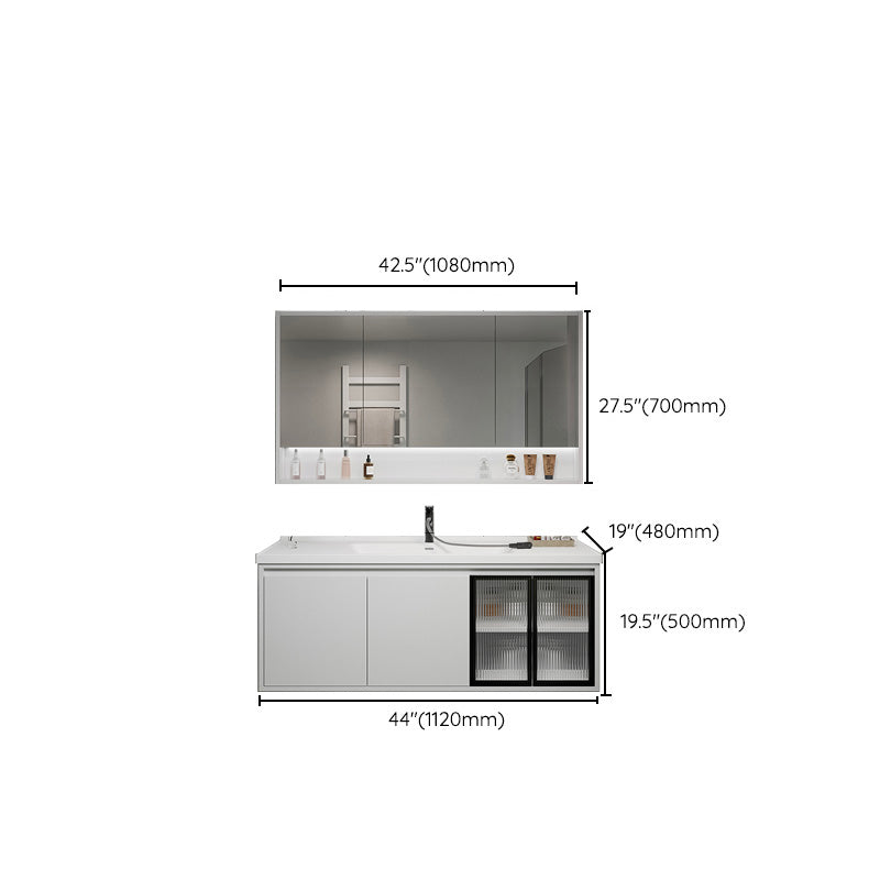 Rectangular Vanity Modern White Ceramic Top Single Wall Mount Vanity Set Clearhalo 'Bathroom Remodel & Bathroom Fixtures' 'Bathroom Vanities' 'bathroom_vanities' 'Home Improvement' 'home_improvement' 'home_improvement_bathroom_vanities' 7462883