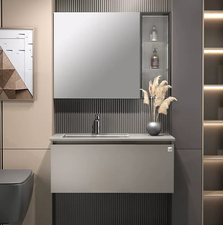 Modern Single Bath Vanity Gray Stone Rectangular Wall Mount Bathroom Vanity Clearhalo 'Bathroom Remodel & Bathroom Fixtures' 'Bathroom Vanities' 'bathroom_vanities' 'Home Improvement' 'home_improvement' 'home_improvement_bathroom_vanities' 7462885