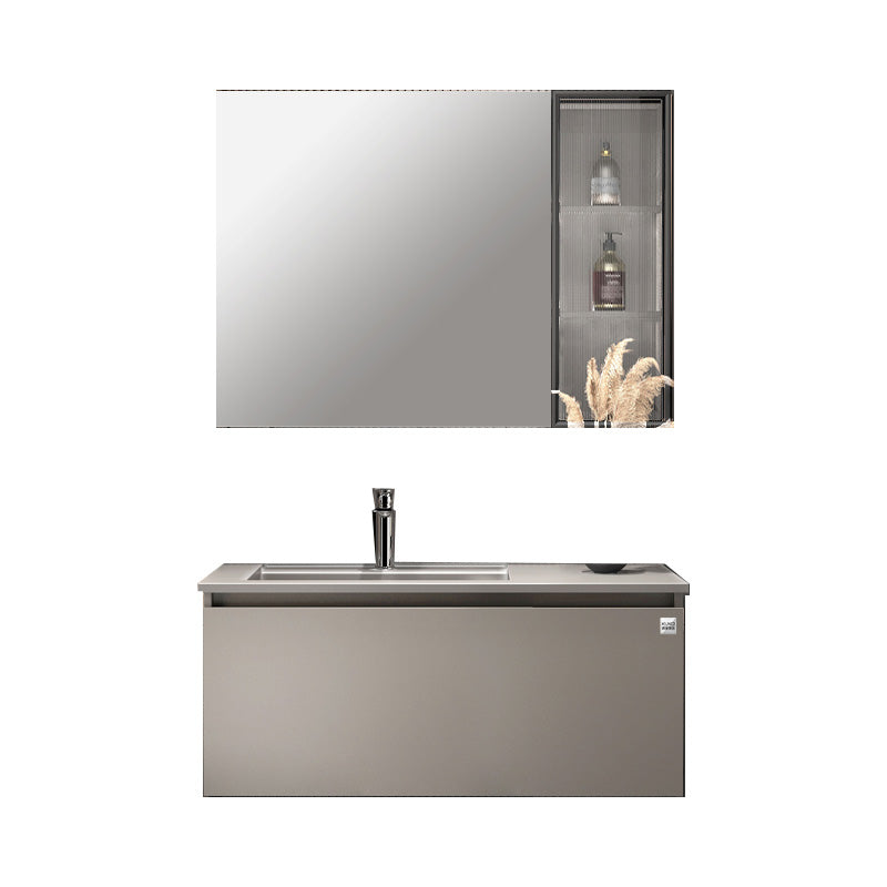Modern Single Bath Vanity Gray Stone Rectangular Wall Mount Bathroom Vanity Vanity & Faucet & Mirror Cabinet 31"L x 19"W x 16"H Brown Clearhalo 'Bathroom Remodel & Bathroom Fixtures' 'Bathroom Vanities' 'bathroom_vanities' 'Home Improvement' 'home_improvement' 'home_improvement_bathroom_vanities' 7462886