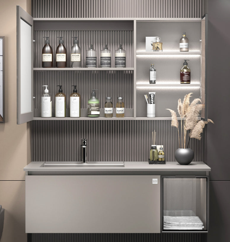 Modern Single Bath Vanity Gray Stone Rectangular Wall Mount Bathroom Vanity Clearhalo 'Bathroom Remodel & Bathroom Fixtures' 'Bathroom Vanities' 'bathroom_vanities' 'Home Improvement' 'home_improvement' 'home_improvement_bathroom_vanities' 7462888