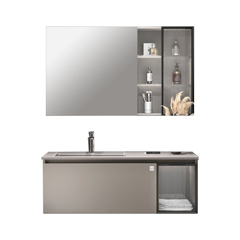 Modern Single Bath Vanity Gray Stone Rectangular Wall Mount Bathroom Vanity Vanity & Faucet & Mirror Cabinet 39"L x 19"W x 16"H Brown Clearhalo 'Bathroom Remodel & Bathroom Fixtures' 'Bathroom Vanities' 'bathroom_vanities' 'Home Improvement' 'home_improvement' 'home_improvement_bathroom_vanities' 7462889