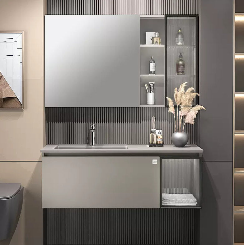 Modern Single Bath Vanity Gray Stone Rectangular Wall Mount Bathroom Vanity Clearhalo 'Bathroom Remodel & Bathroom Fixtures' 'Bathroom Vanities' 'bathroom_vanities' 'Home Improvement' 'home_improvement' 'home_improvement_bathroom_vanities' 7462890