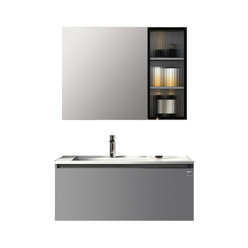 Modern Single Bath Vanity Gray Stone Rectangular Wall Mount Bathroom Vanity Vanity & Faucet & Mirror Cabinet Gray Clearhalo 'Bathroom Remodel & Bathroom Fixtures' 'Bathroom Vanities' 'bathroom_vanities' 'Home Improvement' 'home_improvement' 'home_improvement_bathroom_vanities' 7462893
