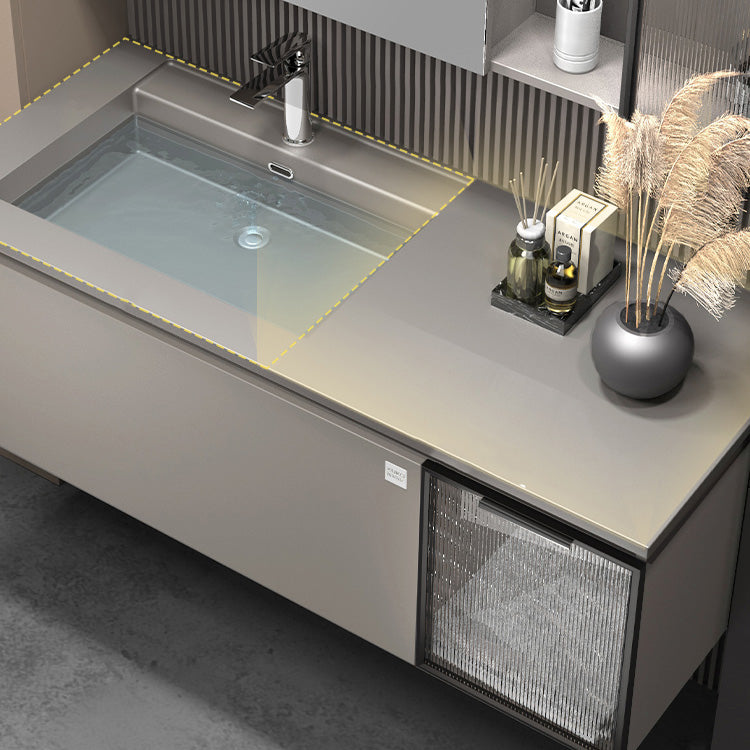 Modern Single Bath Vanity Gray Stone Rectangular Wall Mount Bathroom Vanity Clearhalo 'Bathroom Remodel & Bathroom Fixtures' 'Bathroom Vanities' 'bathroom_vanities' 'Home Improvement' 'home_improvement' 'home_improvement_bathroom_vanities' 7462898