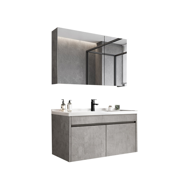 Gray Modern Bathroom Vanity Single-Sink Rectangular Wall Mount Vanity Set Vanity & Faucet & Mirror Cabinet 24"L x 19"W x 16"H Clearhalo 'Bathroom Remodel & Bathroom Fixtures' 'Bathroom Vanities' 'bathroom_vanities' 'Home Improvement' 'home_improvement' 'home_improvement_bathroom_vanities' 7462905