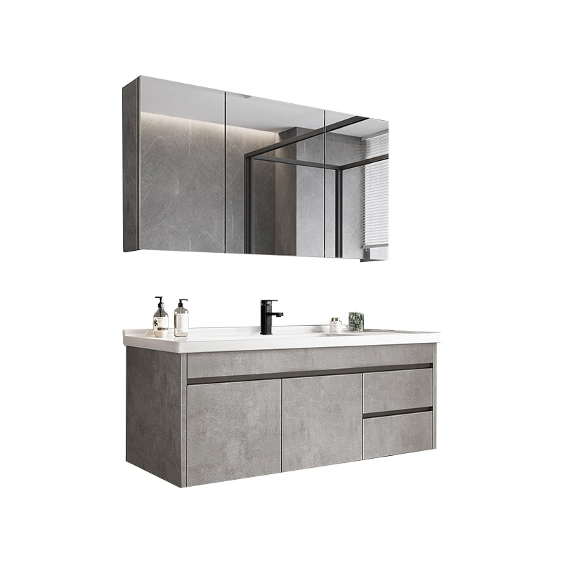 Gray Modern Bathroom Vanity Single-Sink Rectangular Wall Mount Vanity Set Vanity & Faucet & Mirror Cabinet 40"L x 19"W x 19"H Clearhalo 'Bathroom Remodel & Bathroom Fixtures' 'Bathroom Vanities' 'bathroom_vanities' 'Home Improvement' 'home_improvement' 'home_improvement_bathroom_vanities' 7462913
