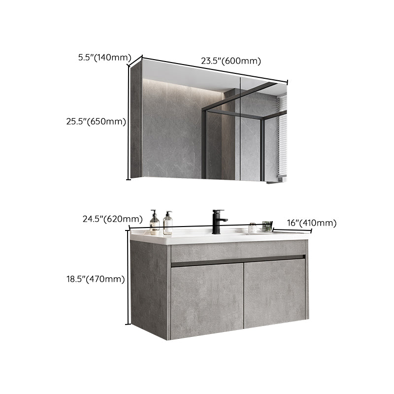 Gray Modern Bathroom Vanity Single-Sink Rectangular Wall Mount Vanity Set Clearhalo 'Bathroom Remodel & Bathroom Fixtures' 'Bathroom Vanities' 'bathroom_vanities' 'Home Improvement' 'home_improvement' 'home_improvement_bathroom_vanities' 7462927