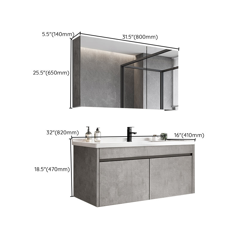 Gray Modern Bathroom Vanity Single-Sink Rectangular Wall Mount Vanity Set Clearhalo 'Bathroom Remodel & Bathroom Fixtures' 'Bathroom Vanities' 'bathroom_vanities' 'Home Improvement' 'home_improvement' 'home_improvement_bathroom_vanities' 7462929