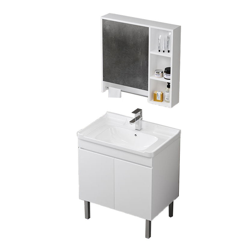 Modern Sink Vanity Freestanding Wood Bathroom Sink Vanity with Mirror Vanity & Faucet & Mirror Cabinet 28"L x 19"W x 31"H Towel Bar Included Clearhalo 'Bathroom Remodel & Bathroom Fixtures' 'Bathroom Vanities' 'bathroom_vanities' 'Home Improvement' 'home_improvement' 'home_improvement_bathroom_vanities' 7462971