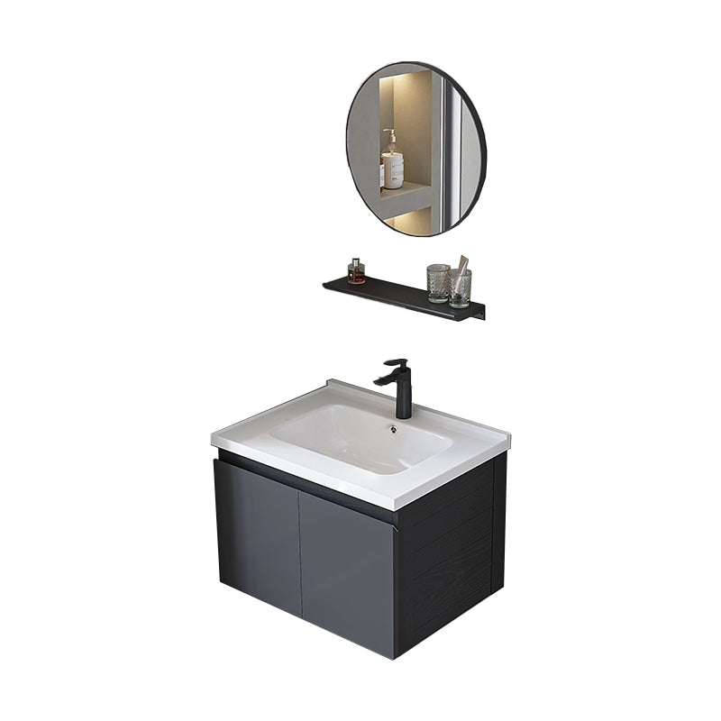 Wall Mount Bathroom Vanity Modern Gray Metal Frame Single Sink Vanity Set Vanity & Faucet & Mirrors 24"L x 19"W x 19"H Drawer Not Included Clearhalo 'Bathroom Remodel & Bathroom Fixtures' 'Bathroom Vanities' 'bathroom_vanities' 'Home Improvement' 'home_improvement' 'home_improvement_bathroom_vanities' 7462992