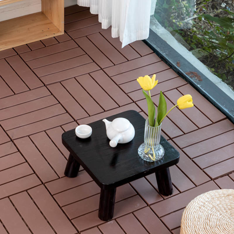 Classical Wood Outdoor Flooring Interlocking Patio Flooring Tiles Brown 10.7 sq ft. - 11 Pieces Clearhalo 'Home Improvement' 'home_improvement' 'home_improvement_outdoor_deck_tiles_planks' 'Outdoor Deck Tiles & Planks' 'Outdoor Flooring & Tile' 'Outdoor Remodel' 'outdoor_deck_tiles_planks' 7465063