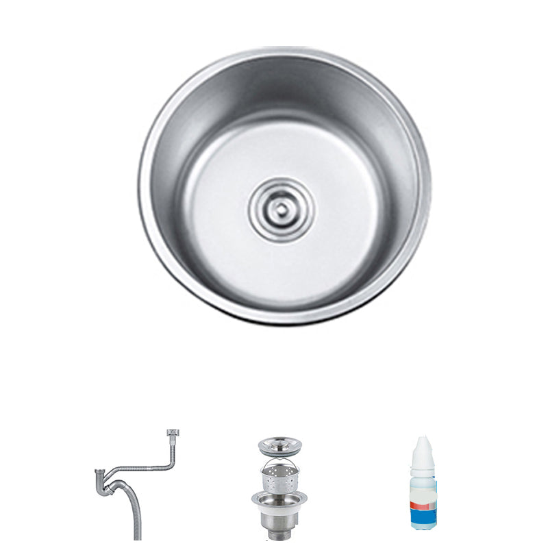 Round Single Bowl Kitchen Sink Stainless Steel Sink with Drain Strainer Kit Sink Only No Faucet Clearhalo 'Home Improvement' 'home_improvement' 'home_improvement_kitchen_sinks' 'Kitchen Remodel & Kitchen Fixtures' 'Kitchen Sinks & Faucet Components' 'Kitchen Sinks' 'kitchen_sinks' 7465280