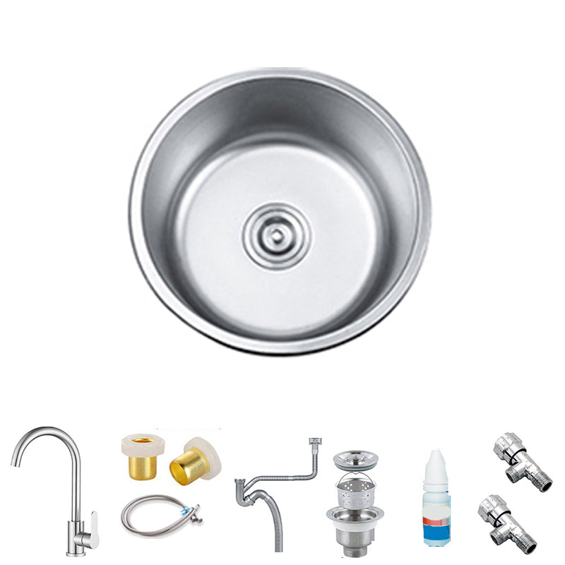 Round Single Bowl Kitchen Sink Stainless Steel Sink with Drain Strainer Kit Sink with Faucet Round Faucet Clearhalo 'Home Improvement' 'home_improvement' 'home_improvement_kitchen_sinks' 'Kitchen Remodel & Kitchen Fixtures' 'Kitchen Sinks & Faucet Components' 'Kitchen Sinks' 'kitchen_sinks' 7465281