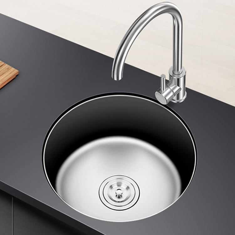 Round Single Bowl Kitchen Sink Stainless Steel Sink with Drain Strainer Kit Clearhalo 'Home Improvement' 'home_improvement' 'home_improvement_kitchen_sinks' 'Kitchen Remodel & Kitchen Fixtures' 'Kitchen Sinks & Faucet Components' 'Kitchen Sinks' 'kitchen_sinks' 7465282