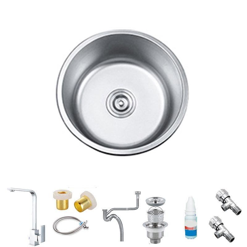 Round Single Bowl Kitchen Sink Stainless Steel Sink with Drain Strainer Kit Sink with Faucet Square Faucet Clearhalo 'Home Improvement' 'home_improvement' 'home_improvement_kitchen_sinks' 'Kitchen Remodel & Kitchen Fixtures' 'Kitchen Sinks & Faucet Components' 'Kitchen Sinks' 'kitchen_sinks' 7465283