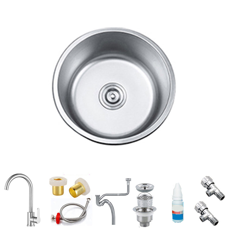Round Single Bowl Kitchen Sink Stainless Steel Sink with Drain Strainer Kit Sink with Faucet Single Cooling Tap Clearhalo 'Home Improvement' 'home_improvement' 'home_improvement_kitchen_sinks' 'Kitchen Remodel & Kitchen Fixtures' 'Kitchen Sinks & Faucet Components' 'Kitchen Sinks' 'kitchen_sinks' 7465285