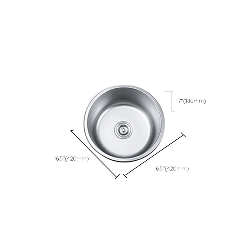 Round Single Bowl Kitchen Sink Stainless Steel Sink with Drain Strainer Kit Clearhalo 'Home Improvement' 'home_improvement' 'home_improvement_kitchen_sinks' 'Kitchen Remodel & Kitchen Fixtures' 'Kitchen Sinks & Faucet Components' 'Kitchen Sinks' 'kitchen_sinks' 7465297