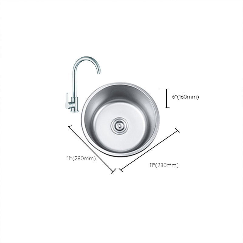 Round Single Bowl Kitchen Sink Stainless Steel Sink with Drain Strainer Kit Clearhalo 'Home Improvement' 'home_improvement' 'home_improvement_kitchen_sinks' 'Kitchen Remodel & Kitchen Fixtures' 'Kitchen Sinks & Faucet Components' 'Kitchen Sinks' 'kitchen_sinks' 7465299