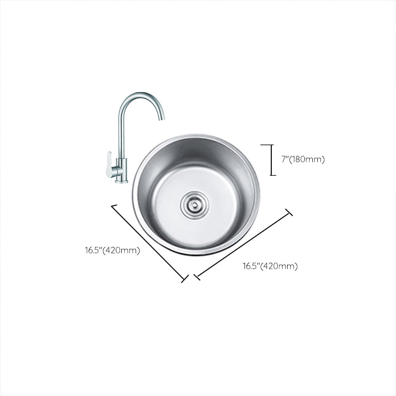 Round Single Bowl Kitchen Sink Stainless Steel Sink with Drain Strainer Kit Clearhalo 'Home Improvement' 'home_improvement' 'home_improvement_kitchen_sinks' 'Kitchen Remodel & Kitchen Fixtures' 'Kitchen Sinks & Faucet Components' 'Kitchen Sinks' 'kitchen_sinks' 7465303