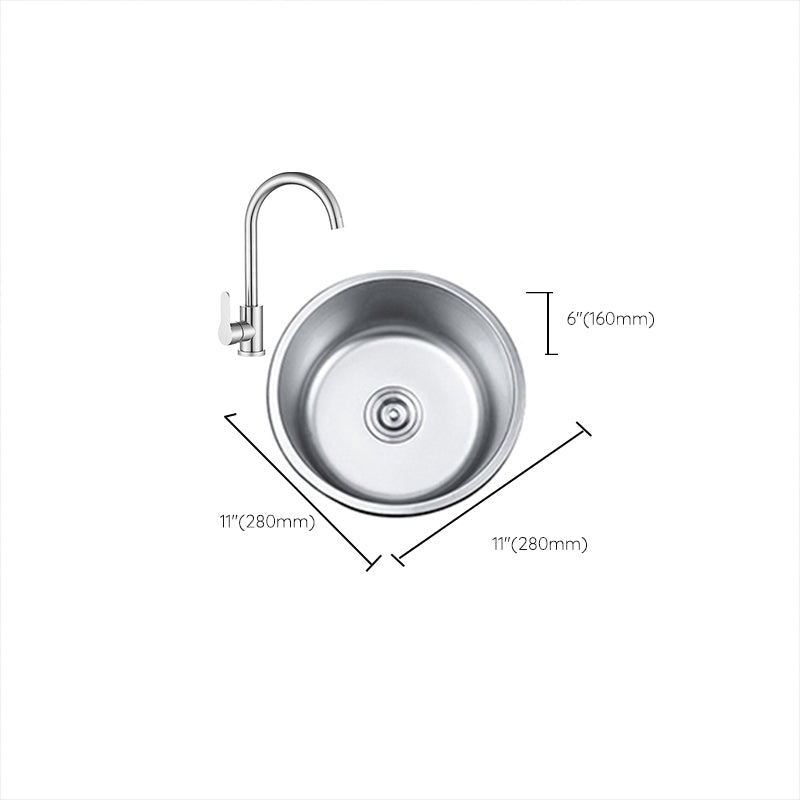 Round Single Bowl Kitchen Sink Stainless Steel Sink with Drain Strainer Kit Clearhalo 'Home Improvement' 'home_improvement' 'home_improvement_kitchen_sinks' 'Kitchen Remodel & Kitchen Fixtures' 'Kitchen Sinks & Faucet Components' 'Kitchen Sinks' 'kitchen_sinks' 7465305